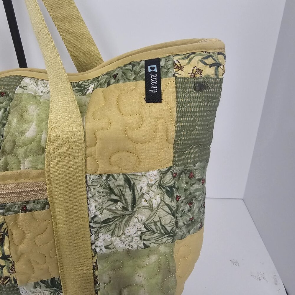 Donna Sharp Tote Shoulder Bag Quilted Patchwork Boho Cottage Green Yellow - Picture 2 of 12